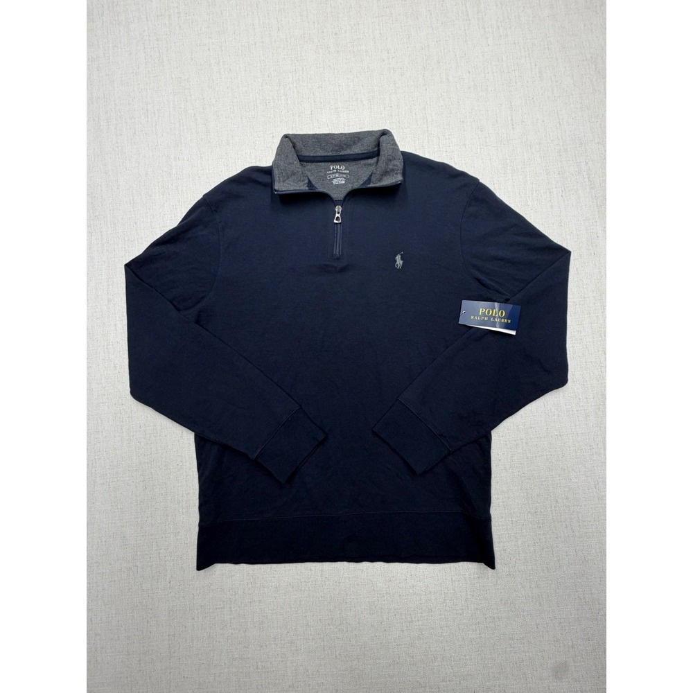 Polo Ralph Lauren Mens Quarter Zip Pullover Navy Blue Cotton Blend Sweater S NEW
